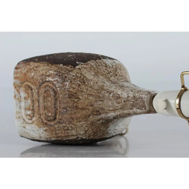 Textile Danish Brutalist Ceramic Table Lamp with Brown Glaze Unica by Fridtjof Sejersen for Sejer, 1960s For Sale - Image 7 of 13