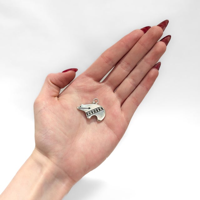 Native American Vintage Southwestern Sterling Silver Bear Pendant for a Necklace For Sale - Image 3 of 13