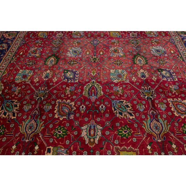 Textile Vintage Tabriz Wool Rug in Red For Sale - Image 7 of 8