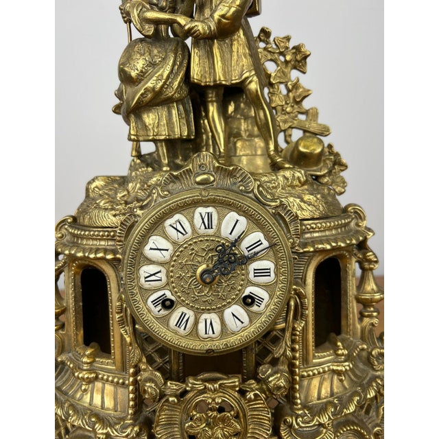 Vintage Brass Figural Mantel Clock For Sale - Image 4 of 13