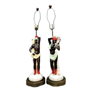 Vintage Mid Century Modern Glazed Ceramic Roma Lamps - A Pair