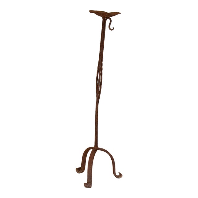1940s Tall French Iron Candlestick For Sale