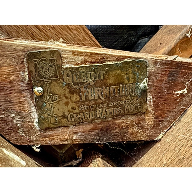 Chocolate 1910s Mission Oak Stickley Brothers Rocking Chair W/ Leather Upholstery For Sale - Image 8 of 8