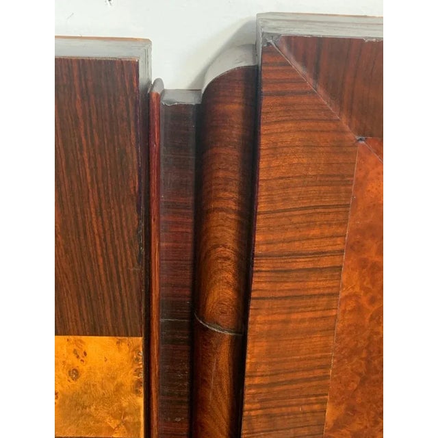 Brown Art Deco Rosewood & Walnut Bed Frame with Carved Headboard by Ducrot, 1922 For Sale - Image 8 of 18