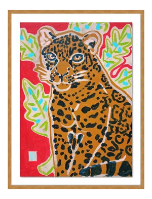 Red Jaguar by Jelly Chen in Gold Framed Paper, Medium Art Print
