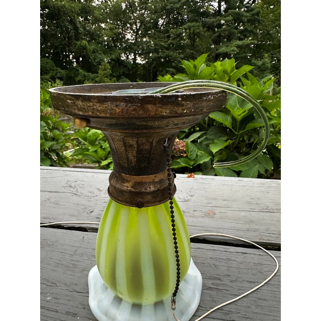 1930s Vintage Cast Brass Semi-Flush Fixture With Tiffany Style Shade For Sale - Image 5 of 6
