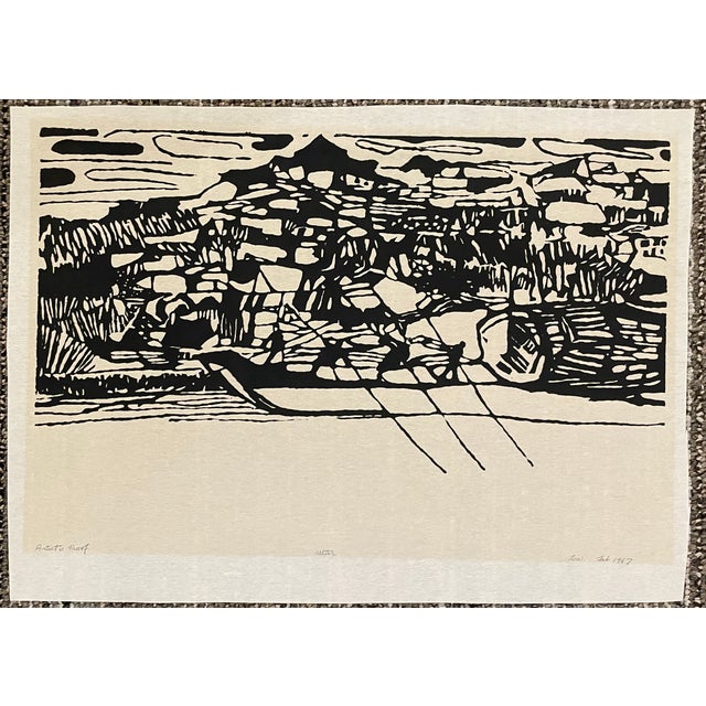 1967 Water Rowing Woodcut by Low For Sale - Image 6 of 6