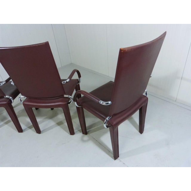Maroon Leather Arcadia Chairs from Arper, Italy, 1980s, Set of 4 For Sale - Image 8 of 18