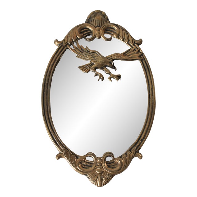 Vintage Oval Brass Federal-Style Wall Mirror W/ Eagle Motif For Sale
