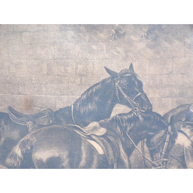 Brown Antique Equestrian Horse Lithograph Print Oak Wood Gilt Gesso Double Frame For Sale - Image 8 of 13