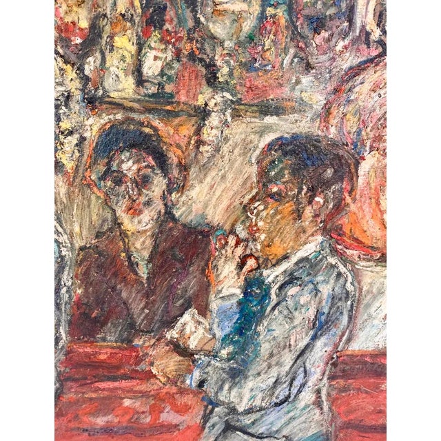 Textile David Azuz, Israeli French David Azuz Naive Oil Painting Paris Bar Scene Colorful Fauvist, 1975 For Sale - Image 7 of 13