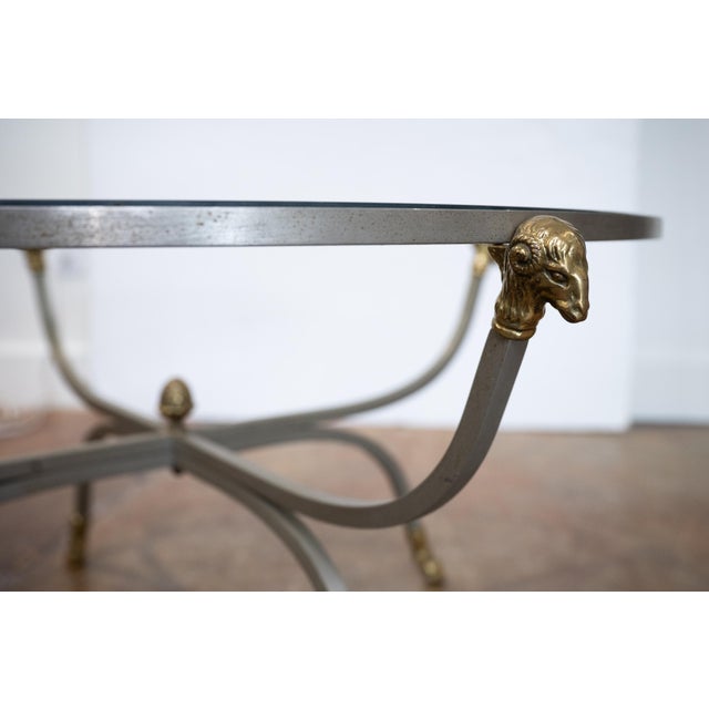 Silver French Mid-Century Round Coffee or Low Table With Steel Base and Glass Top For Sale - Image 8 of 14