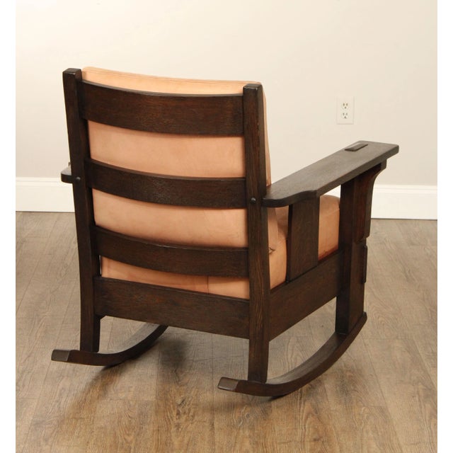 Oak Craft Antique Mission Oak and Leather Rocking Chair For Sale - Image 11 of 12