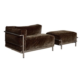 ‘LC3 Chair and Ottoman by Le Corbusier for Cassina, 1980s, Set of 2 For Sale