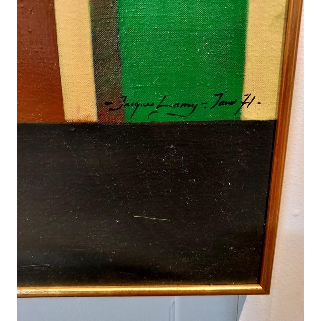 Textile Colorful Mid Century Modern Color Block Painting of St Martin Church by Jacques Lamy For Sale - Image 7 of 10