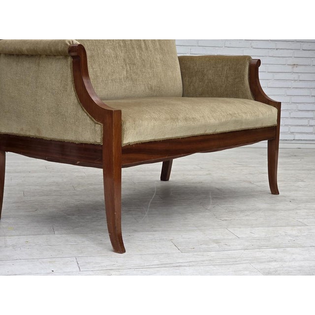 Danish 2-Seater Highback Sofa in Furniture Velour and Lacquered Teak Wood, 1950s For Sale - Image 10 of 18