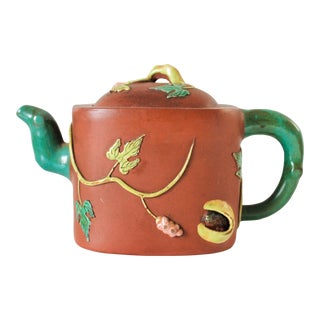 Antique Chinese Yixing Zisha Clay Teapot With Grape Vines For Sale