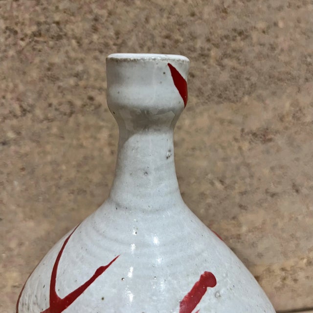 Vintage Studio Pottery Vase, Abstract Red Calligraphy, 1970s Mid-Century For Sale - Image 9 of 12