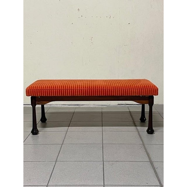 Wood Bench in Stained Wood and Corduroy, 1960s For Sale - Image 7 of 13