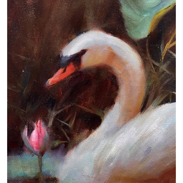 Realism Among the Lilies by Bao Ho | Oil Painting of a swan among lily pads and flowers For Sale - Image 3 of 5