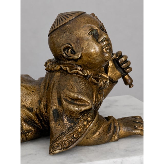 19th Century Japanese Meiji Bronze Reclining Karako Boy Okimono With Articulated Fan For Sale - Image 6 of 12
