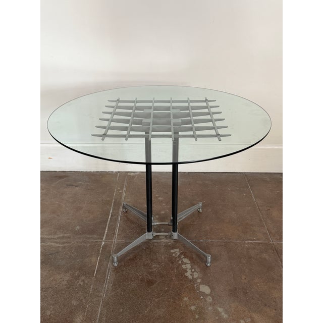 1980s Vintage 1980's Postmodern Aluminum Glass Dining Table For Sale - Image 5 of 17