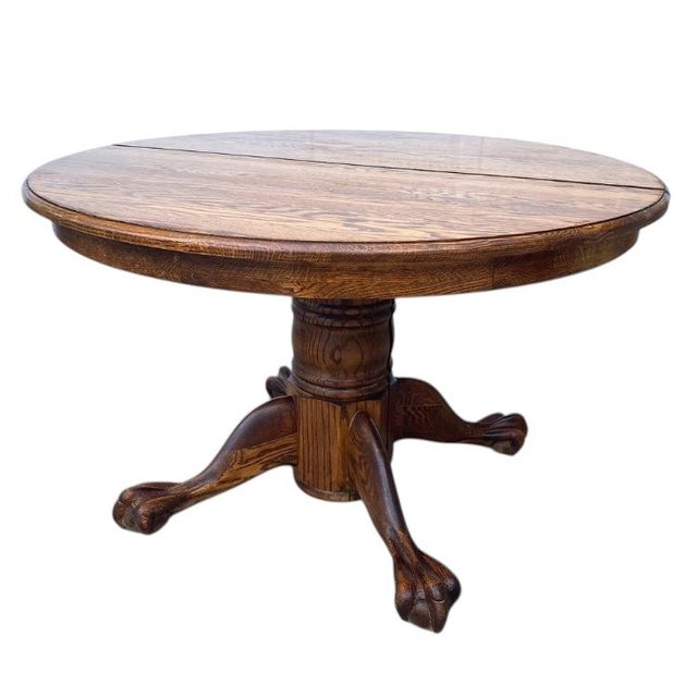 American Vintage Mid-Century Oak Wheel Fiddleback Windsor Chairs -Set of 6 & Oak Claw Foot Dining Table - Set of 7 For Sale - Image 3 of 11