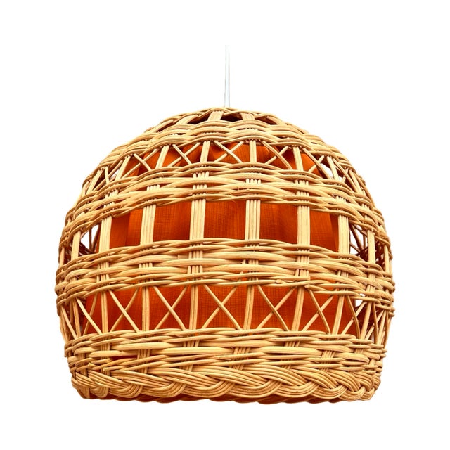 1970s Ceiling Lamp With Wicker Shade, Poland 1960s For Sale - Image 5 of 12