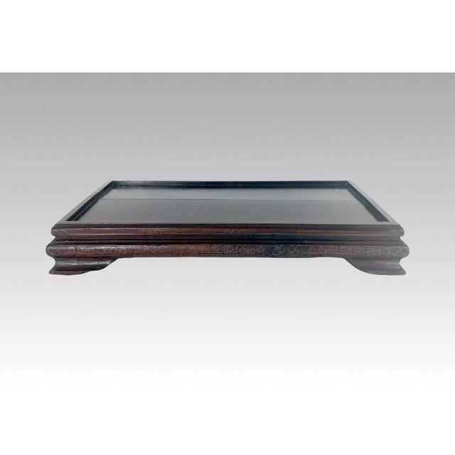 Late 19th Century Large Antique Oriental Rectangular Wood Display Stand Inlaid With Silver Wire 15.5" X 9" For Sale - Image 5 of 11