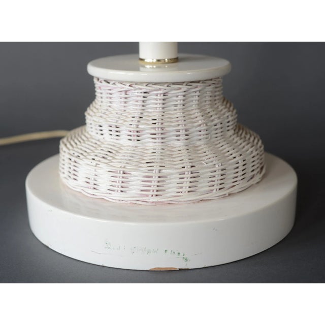 1970s Vintage White Wicker Floor Lamp With Table Shelf For Sale - Image 11 of 13