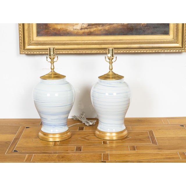 Early 21st Century Asian Modern Porcelain Vases Table Lamps - Pair For Sale - Image 5 of 10