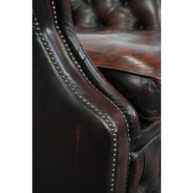 English Style Red-Mottled Cowhide Chesterfield Armchairs, Set of 2 For Sale - Image 15 of 16