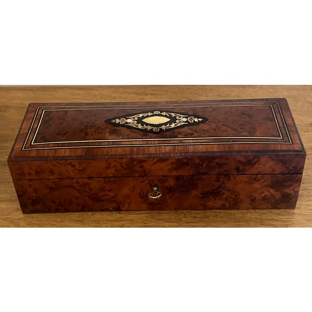 Mid 19th Century French Napoleon III Period Burl & Brass Box, 1880's For Sale - Image 5 of 12