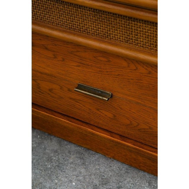 Wood Mid Century Modern Nightstands End Side Tables Cane Wood Oak Founders 2 Drawer, Pair For Sale - Image 7 of 12