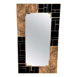 Rectangular Brass and Black Murano Glass Wall Mirror from Justfurnituress SRL For Sale