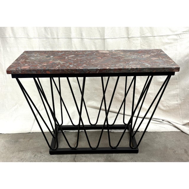 Breccia Marble Console Table With Hand‑Formed Matte‑Black Steel Base by Jon Little For Sale - Image 13 of 13
