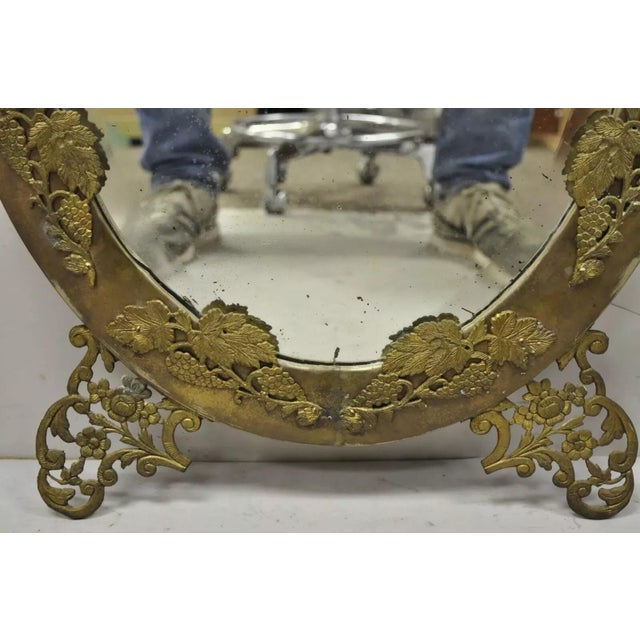 Victorian Antique French Victorian Brass Frame Bronze Ormolu Oval Beveled Glass Mirror For Sale - Image 3 of 12