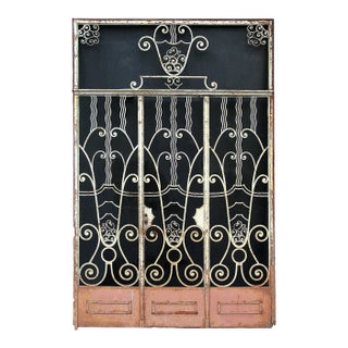 Antique Art Deco Wrought Iron Doors With Transom For Sale