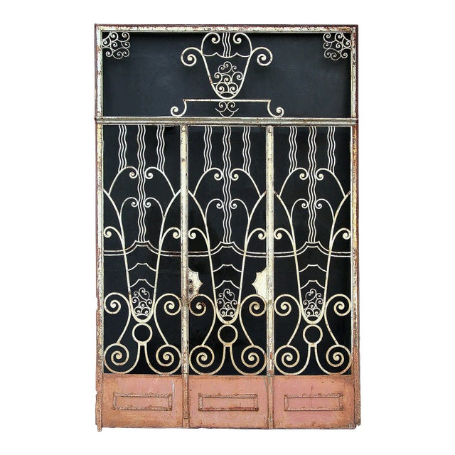 Antique Art Deco Wrought Iron Doors With Transom For Sale