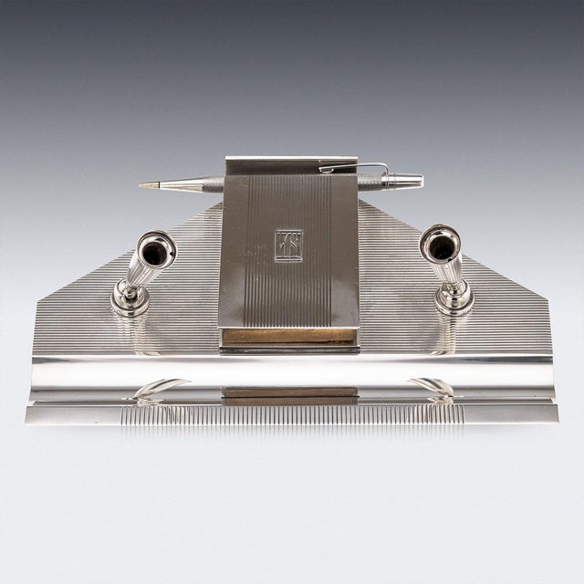 20th Century Art Deco English Silver Desk Set & Mechanical Pencil, London, 1936 , Set of 2 For Sale - Image 14 of 16