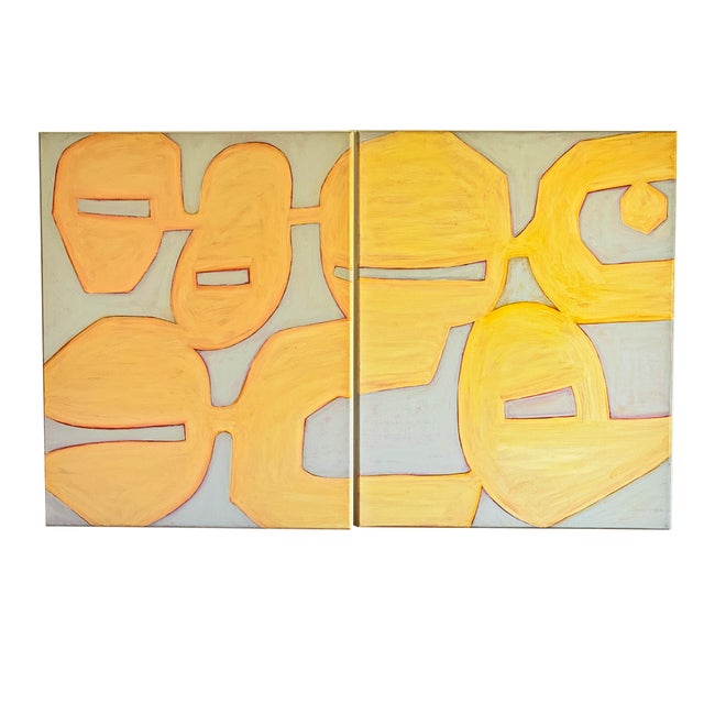 Contemporary Original Abstract Oil Painting Diptych in Golden Yellow – Two-Panel Stretched Canvas by Tatiana Duperault For Sale - Image 3 of 5