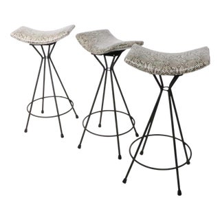Set of Three Mid 20th Century Swivel Bar Stools in New Faux Python Vinyl Upholstery For Sale