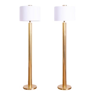 Brass Cylinder Floor Lamps | Hollywood Regency - a Pair For Sale