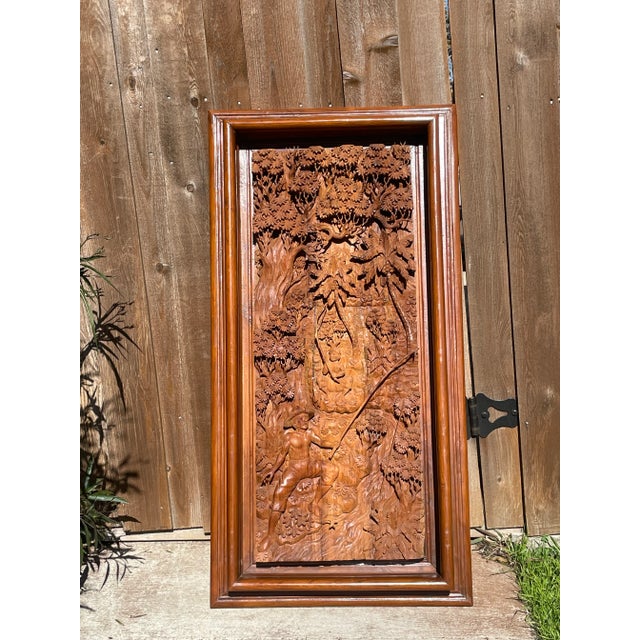 Indian Hand Carved Fisherman Wood Relief Wall Hanging For Sale - Image 3 of 11