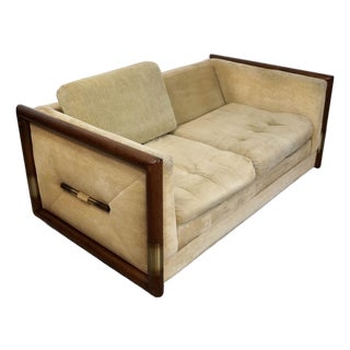 1970’s Hollywood Regency Campaign Tuxedo Loveseat Sofa For Sale