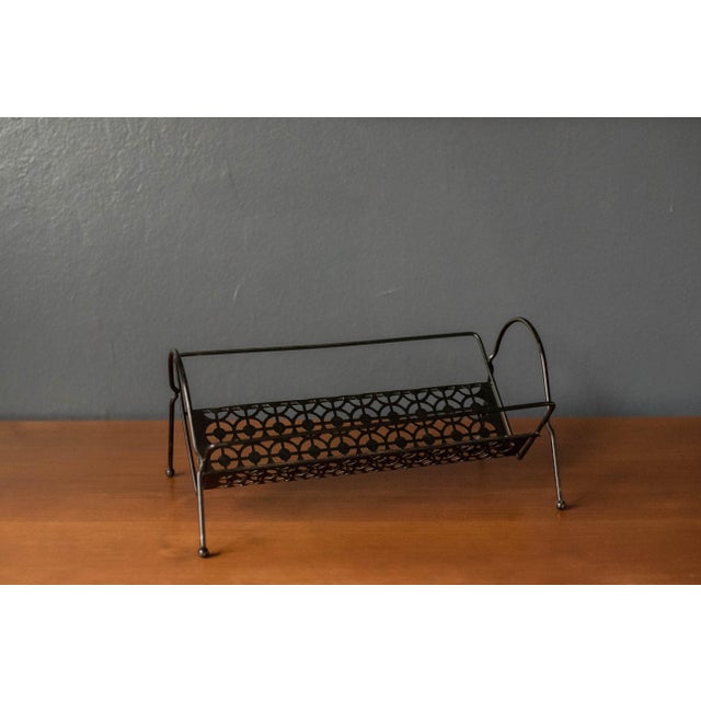 Mid-Century Modern Mid Century Modernist Black Metal Magazine Rack Lp Record Holder For Sale - Image 3 of 6