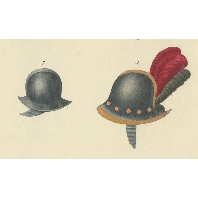 Medieval and Renaissance Helmets, 1842, Lithograph For Sale - Image 3 of 7