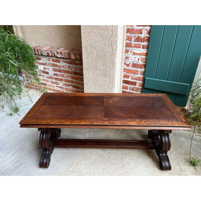 Antique French Coffee Table Carved Oak Bench Baroque Window Hall Seat C1900. For Sale - Image 15 of 18