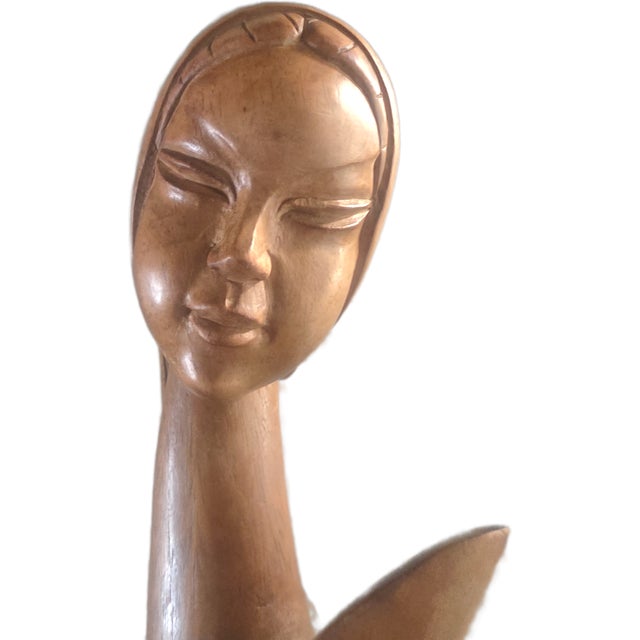 Wood Vintage MCM Teak Wood Sculpture Female Bust Attributed to Filipino Artist Jose P. Alcantara For Sale - Image 7 of 11
