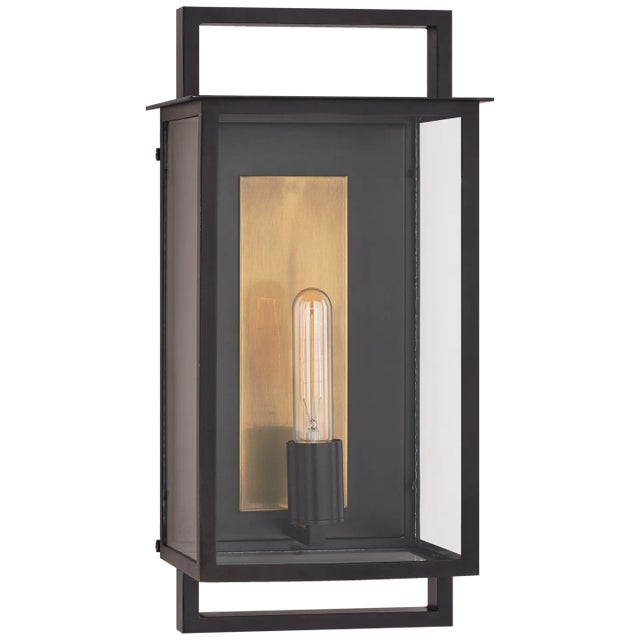 Modern Ian K. Fowler for Visual Comfort Signature Halle Medium Wall Lantern in Aged Iron with Clear Glass For Sale - Image 3 of 3